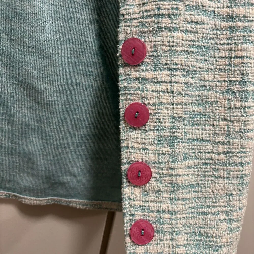 Finding Foxtale Girls Sz 12 Light Blue Twee Knit Jacket Pink Buttons Cropped